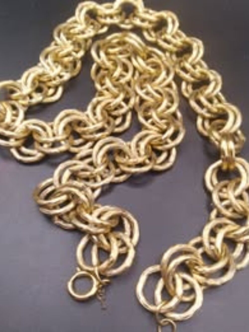 Vintage Crown Trifari Skeleton Key Gold Tone double link 26'' Necklace